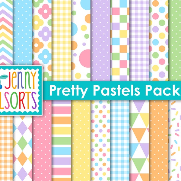 Pretty Pastels Digital Paper - Baby Pastels Modern Design backgrounds, 24 sheet bundle, pastel patterns, spring easter pastel paper pack