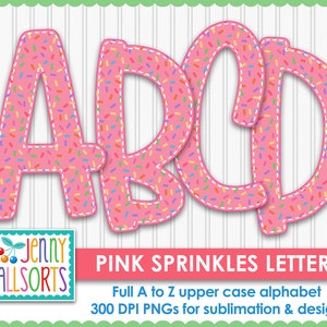 Pink Sprinkles Alphabet for sublimation & design, cupcake candy digital design clipart, donut jimmies, scrapbook clip art doodle letters