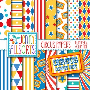 Circus Digital Paper & Clipart - druckbare Grafikdesign-Muster für Einladungen, Kartengestaltung, digitale Scrapbooks, Hintergründe