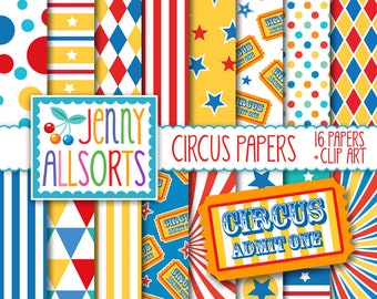 Circus Digital Paper & Clipart - printable graphic design patterns for invites, card making, digital scrapbooks, backgrounds