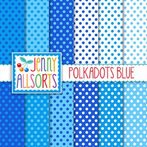 Set di carta digitale Blue Dots - pois blu stampabili, design digitale blu, sfondi acquamarina, turchese, celeste, azzurro, blu brillante