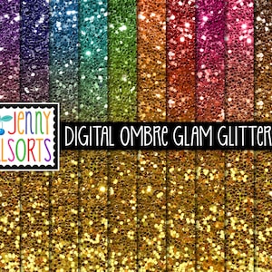 Ombre Glam Glitter Digital Papers, gold sequin texture papers, rainbow color ombre glitter, digital scrapbooking, gold digital backgrounds