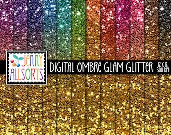 Ombre Glam Glitter Digital Papers, gold sequin texture papers, rainbow color ombre glitter, digital scrapbooking, gold digital backgrounds