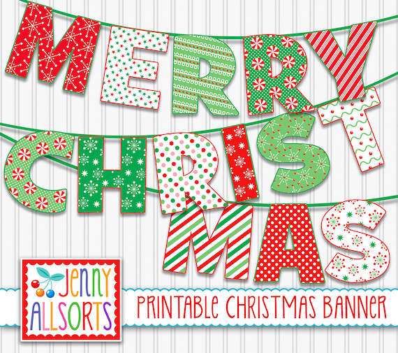 Merry Christmas Printable Banner Digital Christmas Sign | Etsy