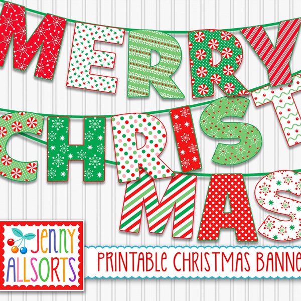 Merry Christmas Printable Banner -  Digital Christmas Sign, Holiday Patterns Party decor, DIY Christmas Decoration, Bulletin Board Letters