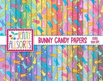 Easter Bunny Candy Digital Paper Pack - 40 colors, printable Easter graphic design pattern backgrounds, bright pastel candy color bunnies