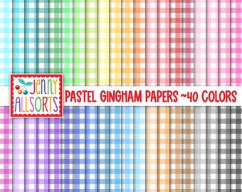 Pastel Gingham Digital Paper Pack - 40 Color Bundle, printable gingham scrapbook paper, checked plaid seamless gingham, digital backgrounds