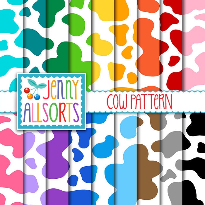 Download Cow Pattern Digital Design Papers In Bright Colors Cowhide Etsy