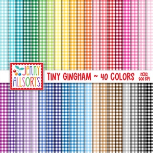 Paquete de papel digital de cuadros vichy pequeños: paquete de 40 colores, papel para álbum de recortes de 1/6" de ancho, imprimible, de 12 x 12", fondo digital de cuadros vichy sin costuras