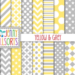 Yellow and  Grey Digital Paper, Baby Digital Paper, Simple Digital Paper, Stripes Digital Paper Instant Download Clipart Illustration