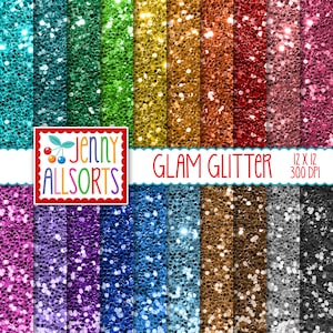 Papel digital Glam Glitter, 20 papeles con textura de lentejuelas, colores arcoíris brillantes, papel para scrapbooking digital, papel brillante, fondos brillantes