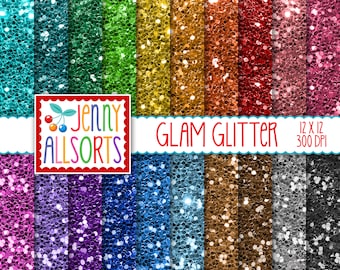 Glam Glitter Digital paper, 20 sequin texture papers, shiny rainbow colors, digital scrapbooking paper, glittery paper, sparkle backgrounds