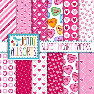 Sweet Heart Valentijnsdag digitaal papier in framboosroze, digitale achtergrond, direct downloaden voor uitnodigingen, kaarten maken en scrapbooking