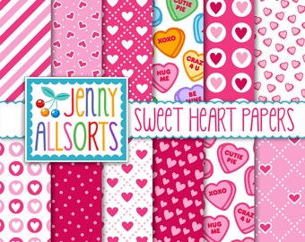 Sweet Heart Valentines Day Digital Papers in Raspberry Pinks, digital background, Instant Download for Invites, Card Making & Scrapbooking