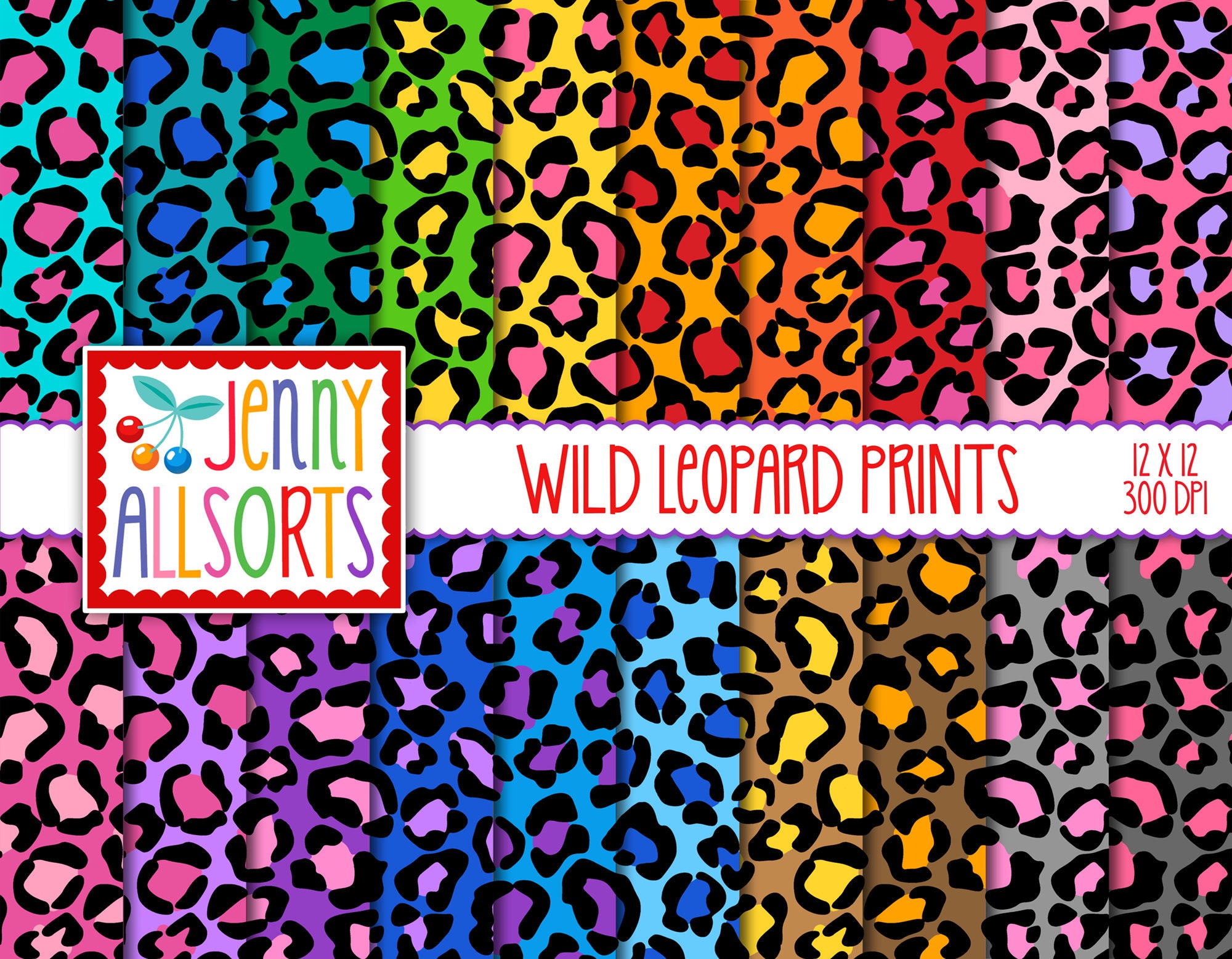 Wild Leopard Digital Design Papers Bright Color Animal Print 