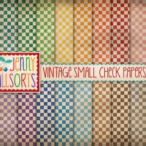 Papéis digitais vintage de cheques pequenos - padrões xadrez desgastados, papel de circo retrô, papel de cheques envelhecidos vintage, fundo xadrez vintage