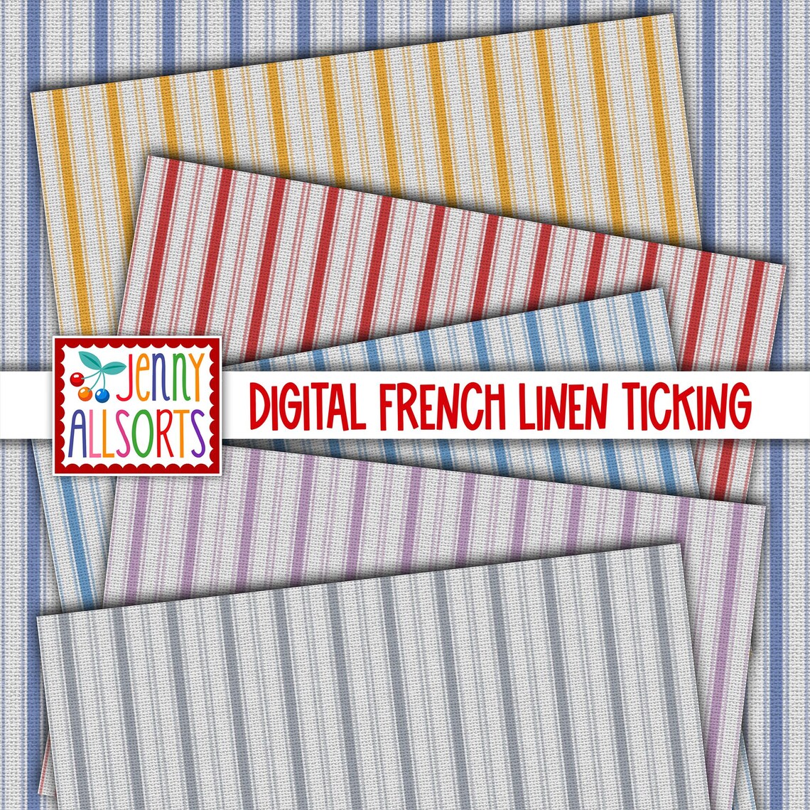 French Linen Ticking Digital Paper Set - Shabby Chic Farmhouse Cottage ...