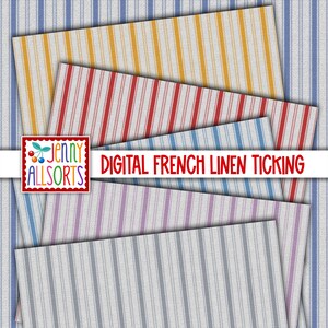 French Linen Ticking Digital Paper Set - Shabby Chic Farmhouse Cottage ...