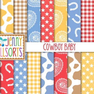 Confezione di carta digitale Baby Cowboy, carta per baby shower con tema Cowboy, carta per scrapbooking Baby Cowboy, carta per scrapbooking digitale con tema Cowboy pastello