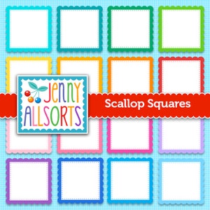 Digital Scallop Edge Square Frames in Bright Rainbow colors - Instant Download