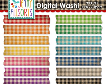 Nastro washi vintage a quadretti, clipart digitale, download di grafica, album di ritagli con nastro washi digitale, bordi washi digitali in stile shabby cottage