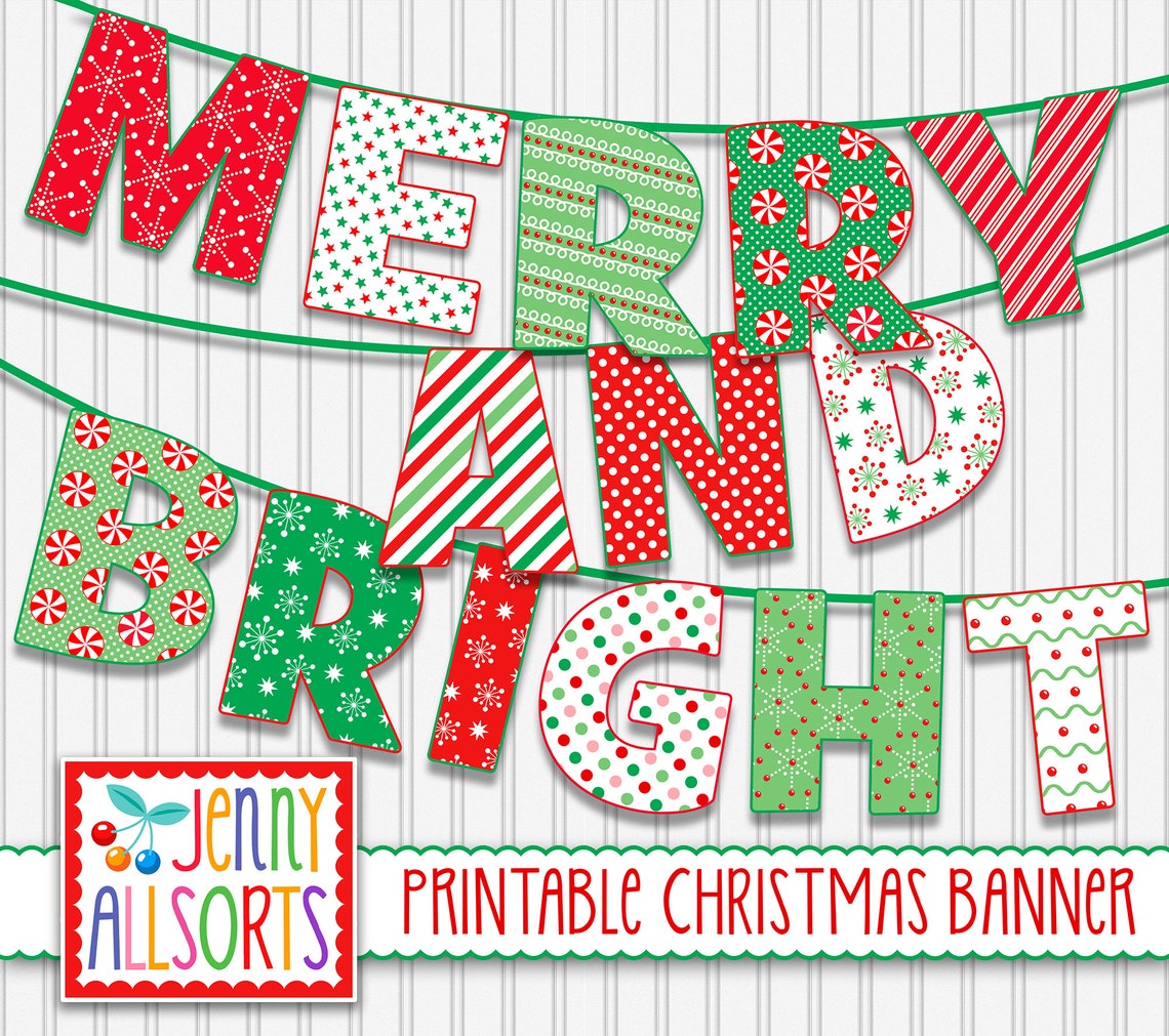 Merry & Bright Printable Banner Digital Christmas Sign - Etsy