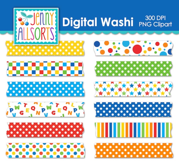Primary Colors Washi Tape Digital Clip Art Graphic Download