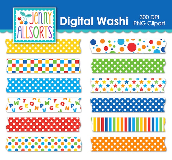 Primary Colors Washi Tape Digital Clip Art Graphic Download, Clipart Digital Washi Tape scrapbook Supplies, Digital Supplies, Back to School