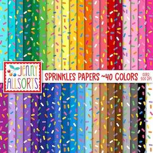 Streusel Digital Paper Pack 12x12 40 Color Bundle, druckbares Cupcake Scrapbook Papier, süße bunte Streusel als digitaler Hintergrund