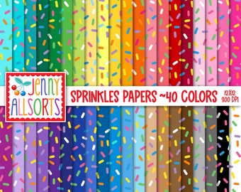 Sprinkles Digital Paper Pack 12x12 40 Color Bundle, printable cupcake sprinkles scrapbook paper, sweet colorful sprinkles digital background