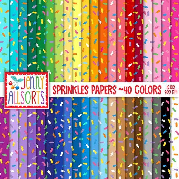 Sprinkles Digital Paper Pack 12x12 40 Color Bundle, printable cupcake sprinkles scrapbook paper, sweet colorful sprinkles digital background