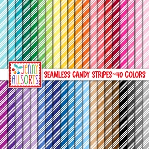 Paquet de papier numérique Candy Stripe - Lot de 40 couleurs, papier de scrapbooking imprimable sans couture en canne de bonbon, arrière-plans colorés menthe poivrée