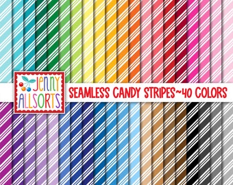 Candy Stripe Digital Paper Pack - 40 Color Bundle, seamless printable candy cane scrapbook paper, sweet colorful peppermint backgrounds