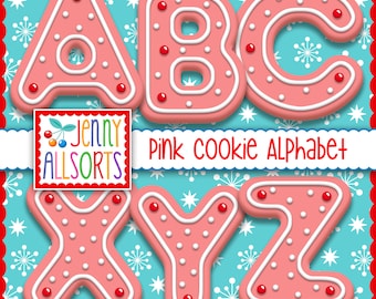 Pink Cookie Alphabet digital clipart - gingerbread cookie letters, Christmas scrapbook clip art, digital design, bulletin board letters