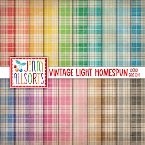 Vintage Light Homespun Digital Paper Pack, digital scrapbook paper, printable pastel country plaid, cottagecore designs, digital background