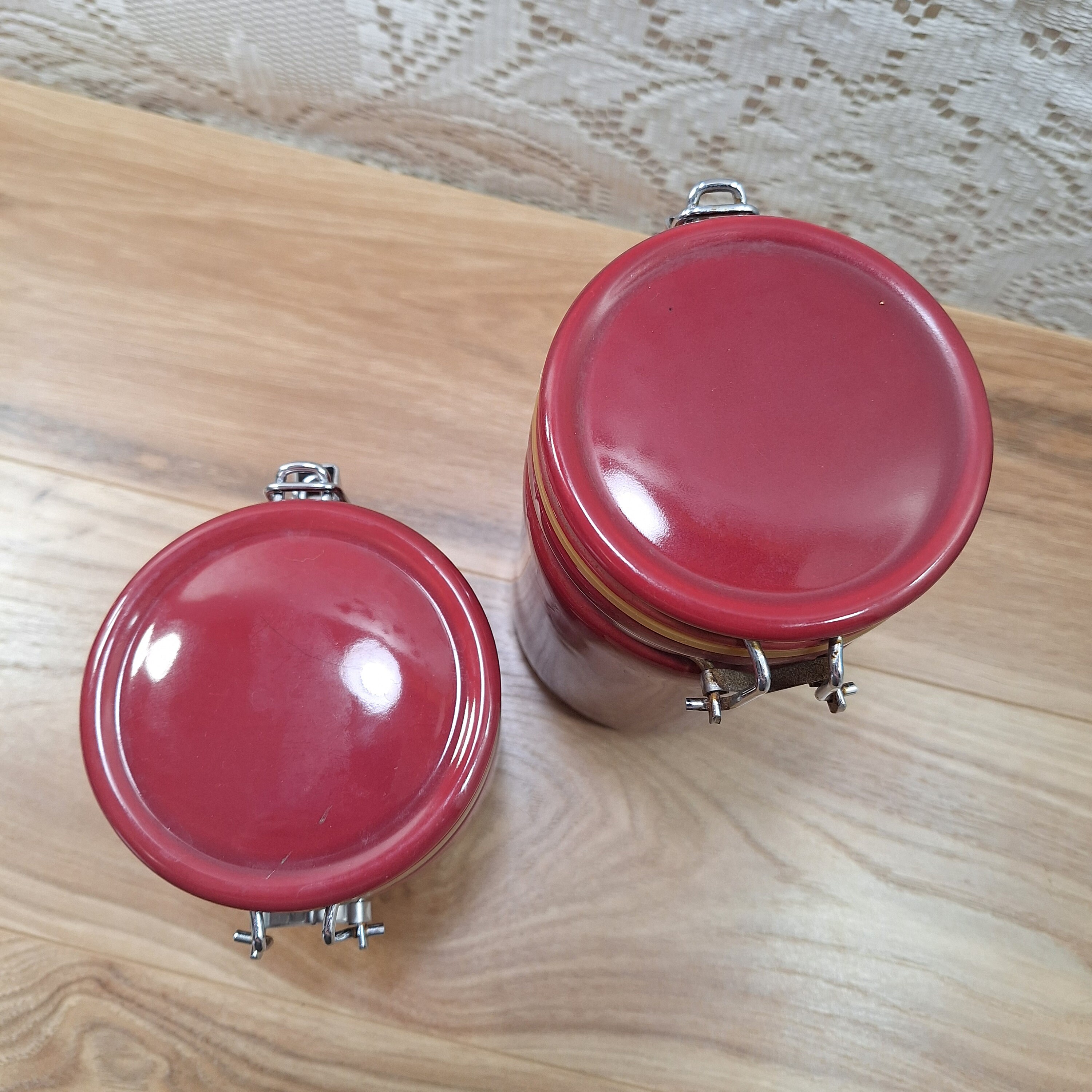 Hinged Lid Canister, Bee House Canister, Maroon Canister, Ceramic