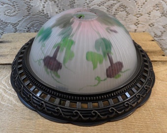 Glass ceiling shade, floral ceiling shade, replacement shade, frosted glass shade
