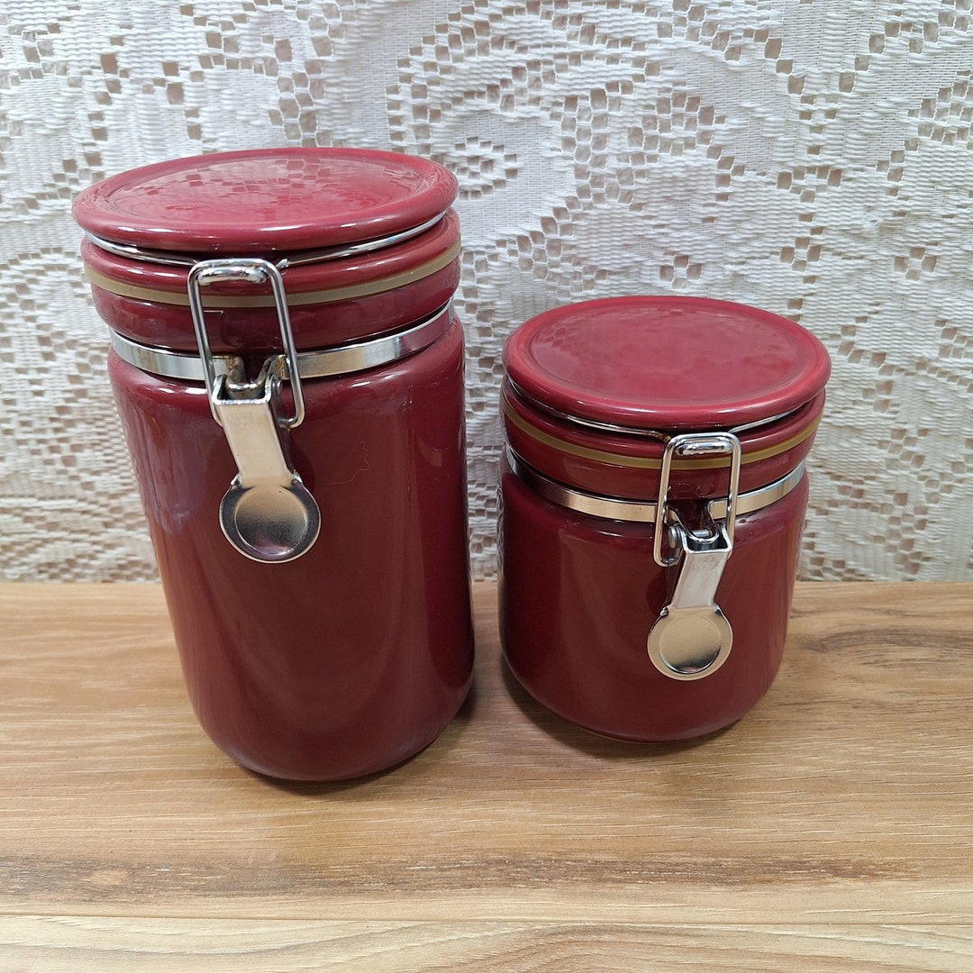 Hinged Lid Canister, Bee House Canister, Maroon Canister, Ceramic