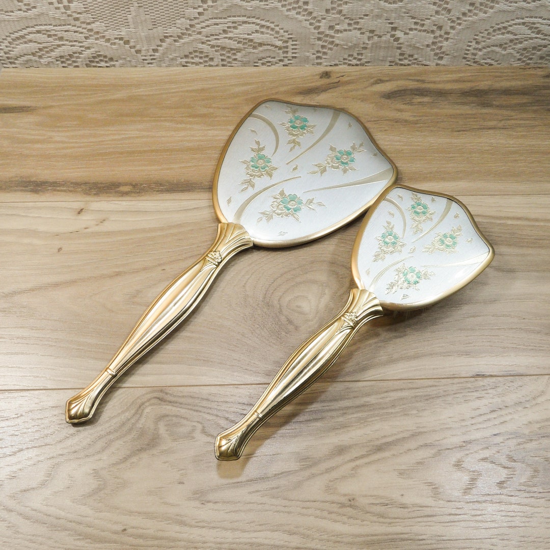 Brush and Mirror Set, Gold Vanity Set, Hand Mirror and Brush Set