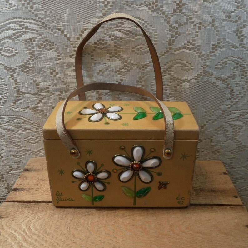 Box Bag By Enid Collins Train Purse Les Flowers Wooden Image 0