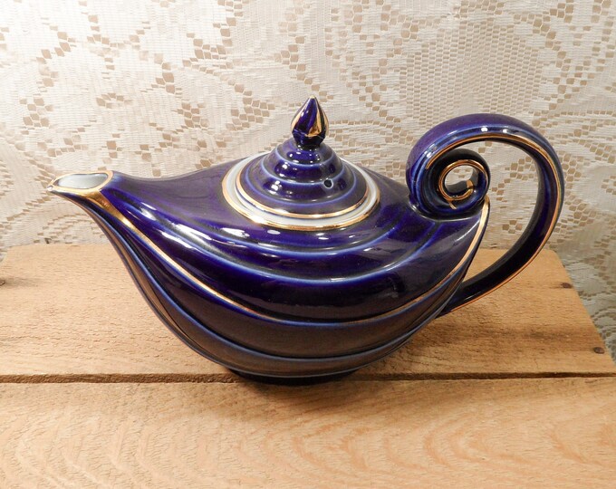 Aladdin Teapot, Hall Teapot, Blue Teapot, Vintage Ceramic Teapot, 6 Cop