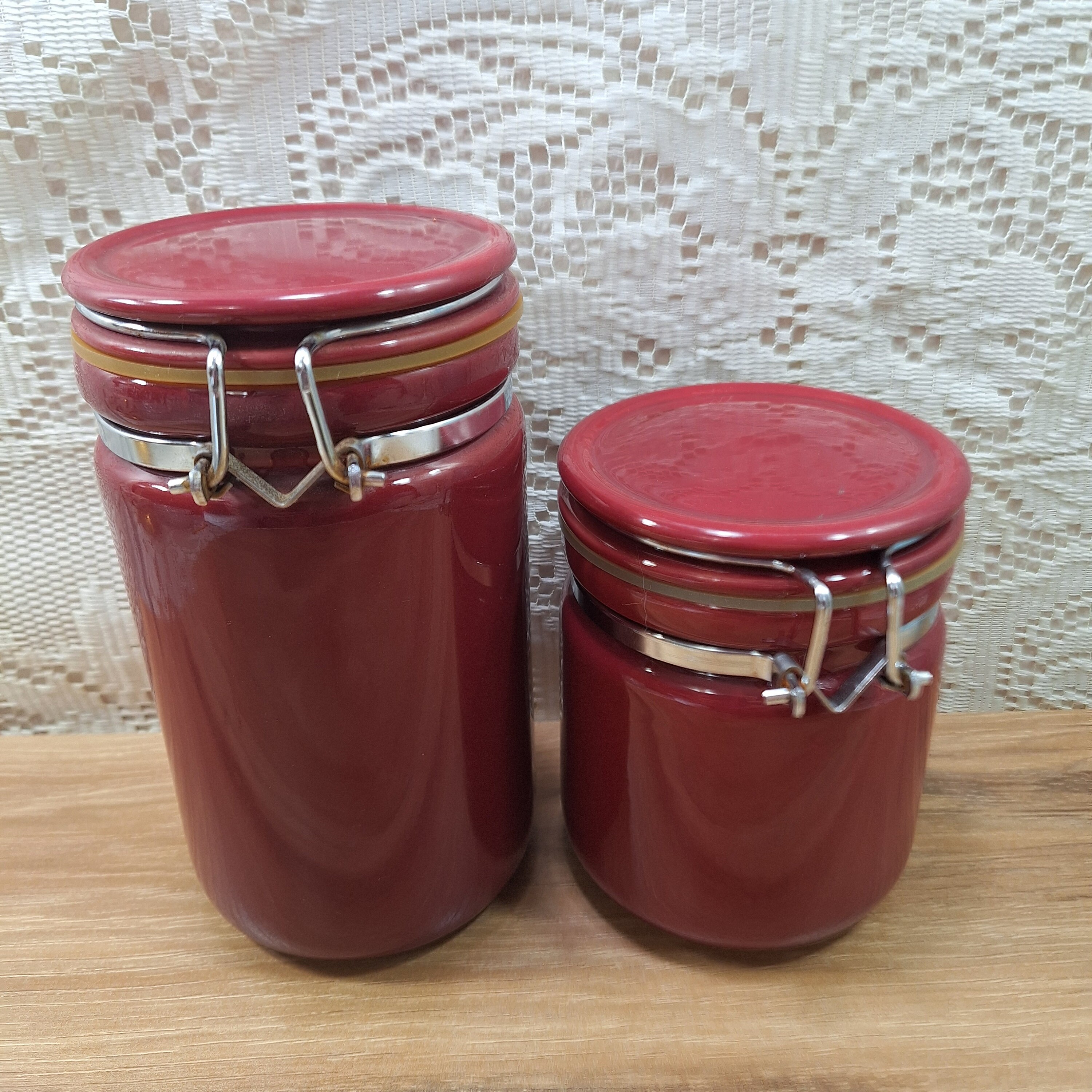 Hinged Lid Canister, Bee House Canister, Maroon Canister, Ceramic