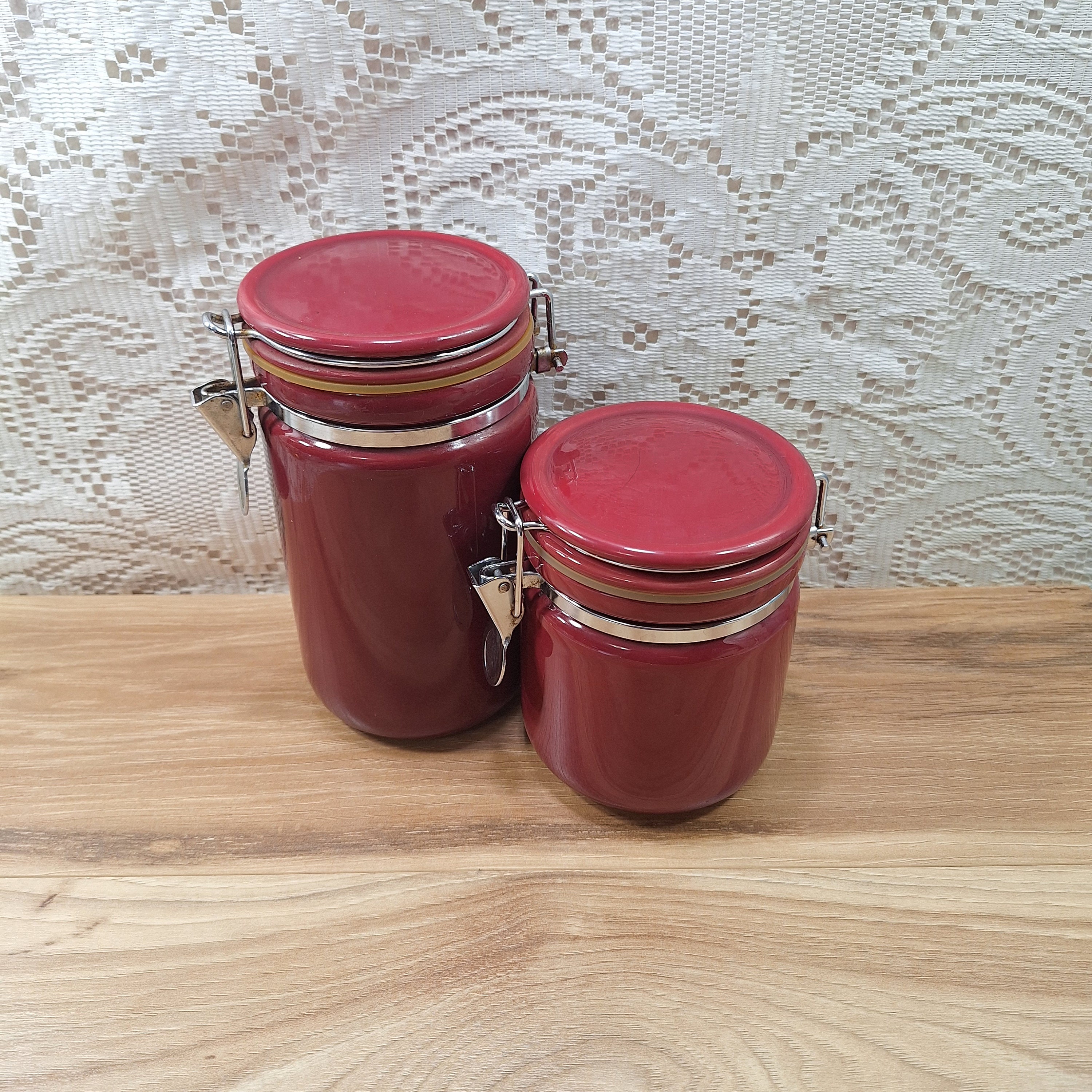 Hinged Lid Canister, Bee House Canister, Maroon Canister, Ceramic