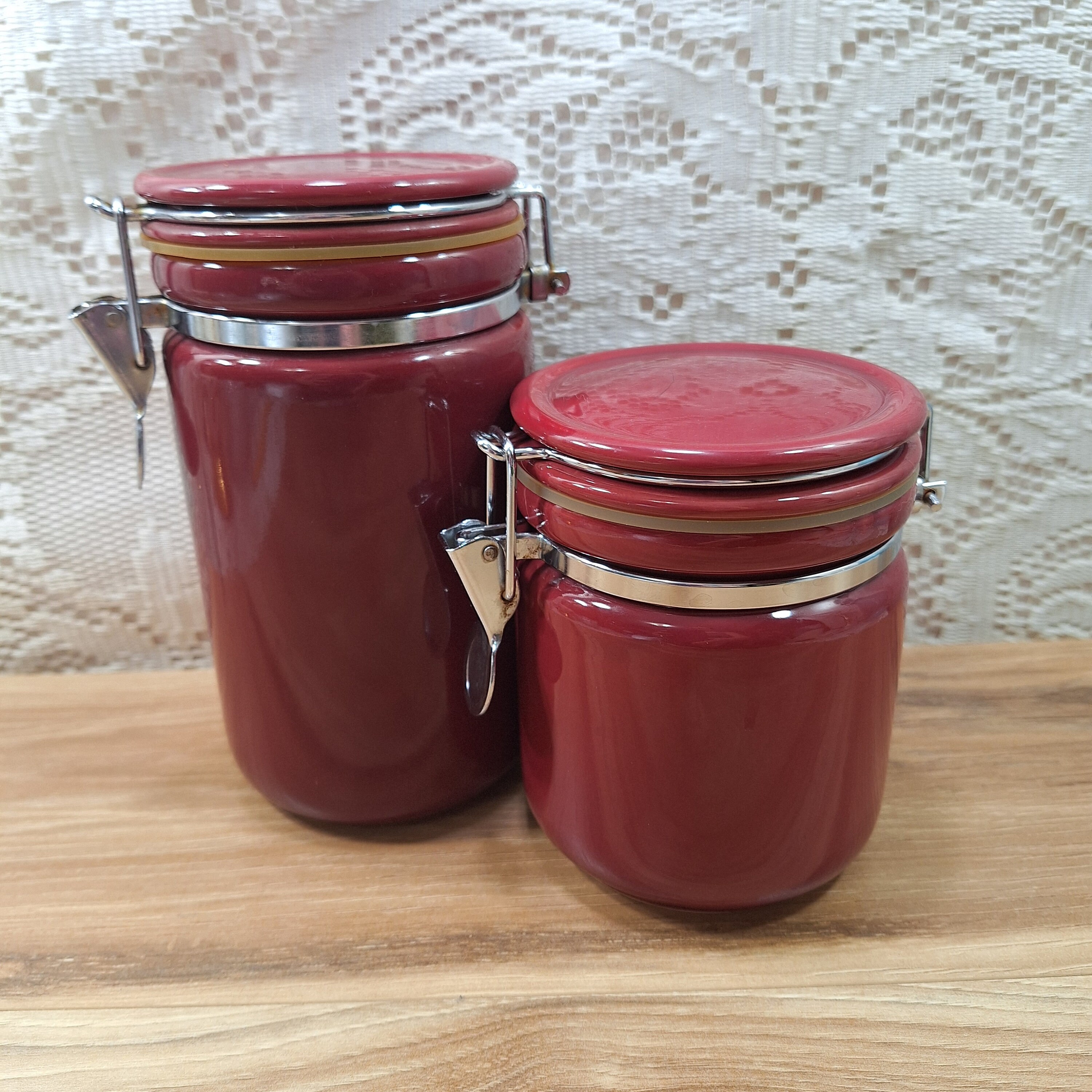 Hinged Lid Canister, Bee House Canister, Maroon Canister, Ceramic