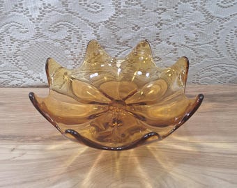 Viking glass compote, Viking bowl, glass fruit bowl, Amber glass bowl, 8 lobed bowl, Footed bowl, Gift for Mother's Day, MCM decor
