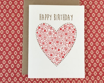 Floral Heart Birthday Letterpress Card