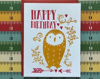 Owl Birthday Letterpress Card