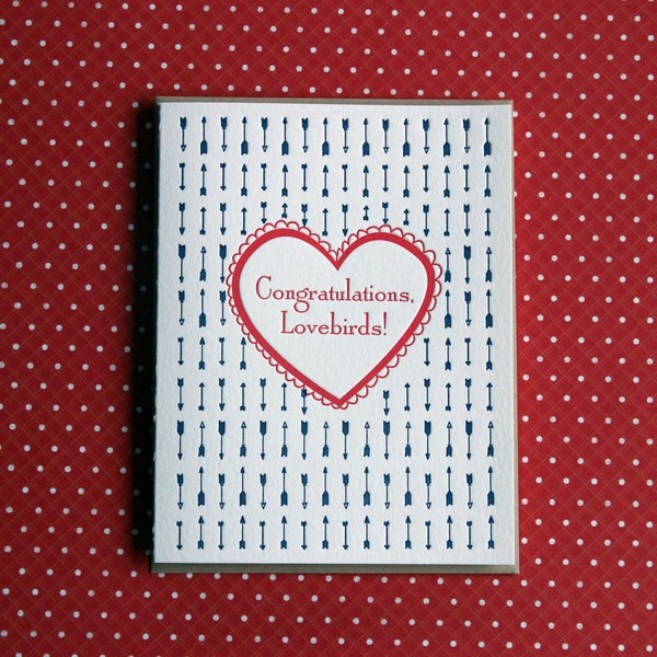 Letterpress Card - arrow congratulations lovebirds