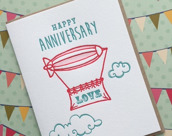 Happy Anniversary Blimp - letterpress card