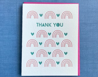 Hearts & Rainbow Thank You - Letterpress Card